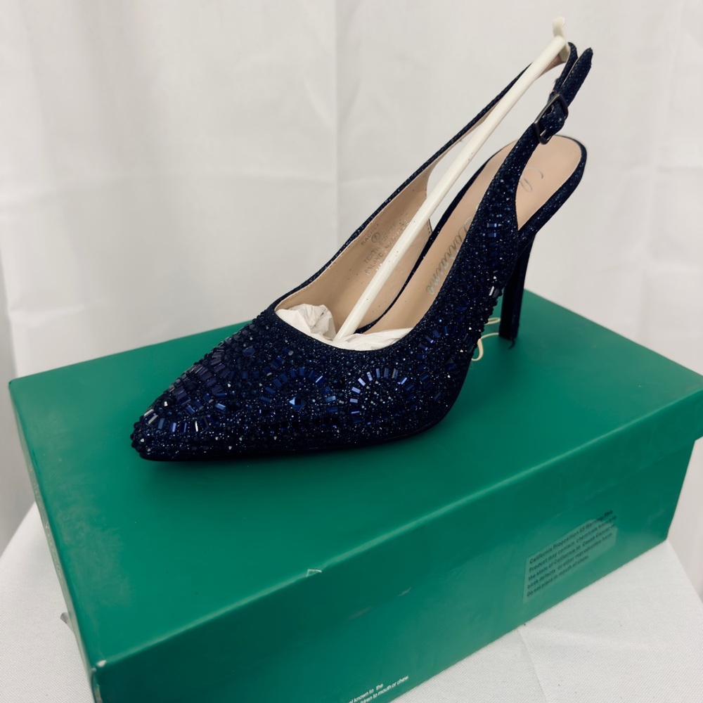 Lauren Lorraine Navy Blue Beaded Slingback Heels